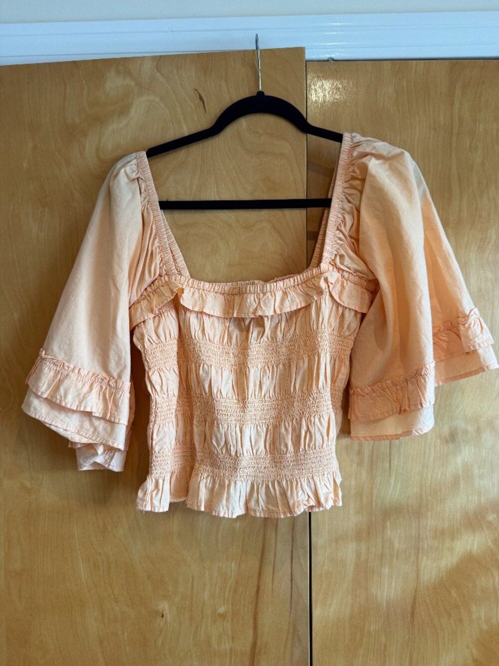 Free People Peach Ruffle Smocked Peasant Top